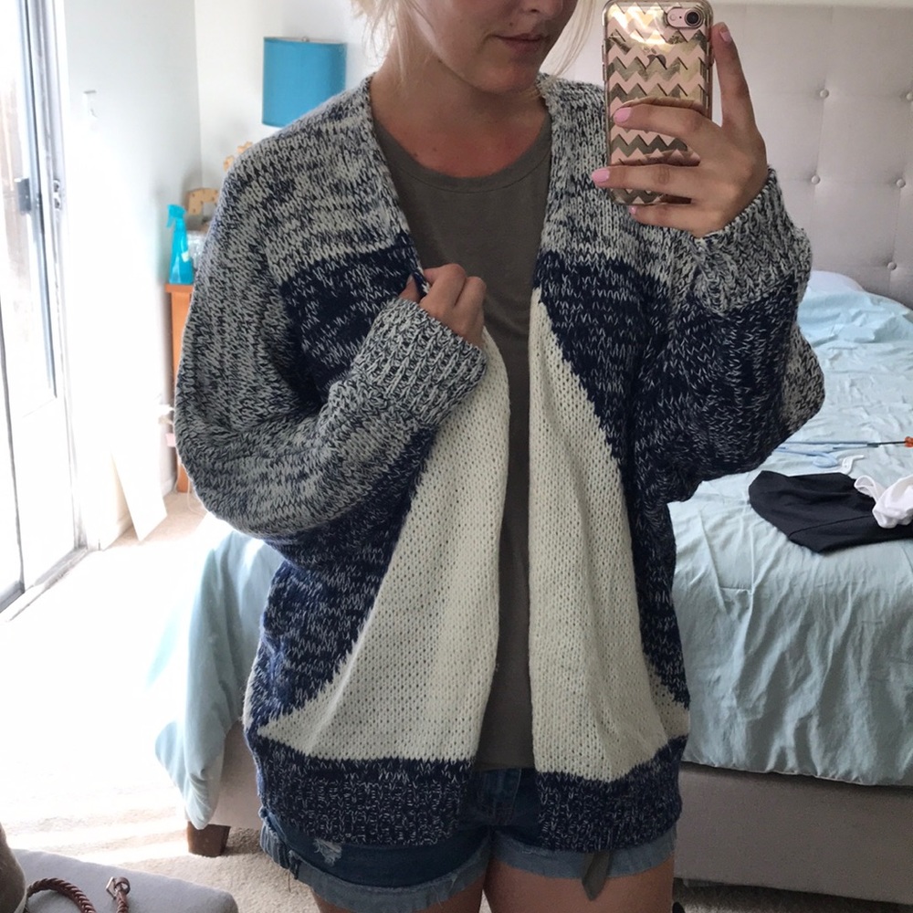 Oversized blue and white sweater